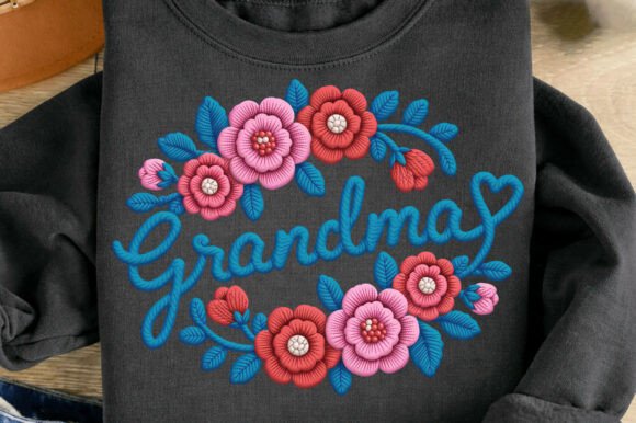 Floral Embroidery Grandma Mother s Day