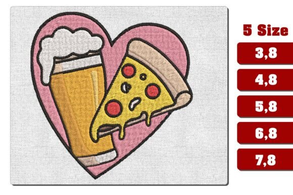 Pizza and Beer Heart Machine Embroidery